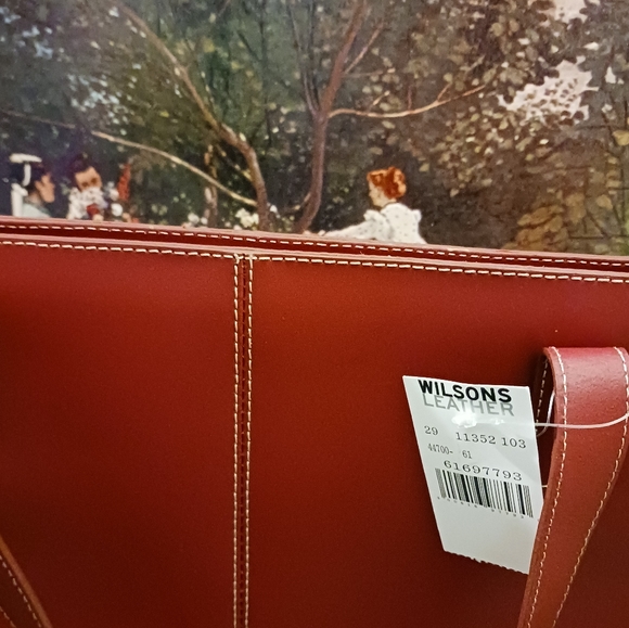 Wilson's VINTAGE Red Leather Large Bag.👜NEW Size L.16"×H.12",Nice Gift!🎁 - Picture 6 of 16